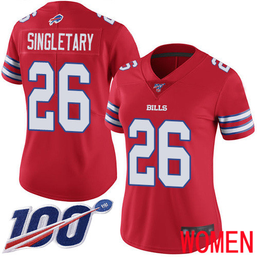 Women Buffalo Bills #26 Devin Singletary Limited Red Rush Vapor Untouchable 100th Season NFL Jersey